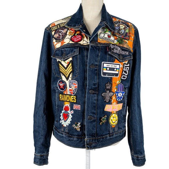 Vintage Levi's‎ Patched Denim Jacket S Authentic 70s-90s Patches Guns N Roses - Picture 4 of 16